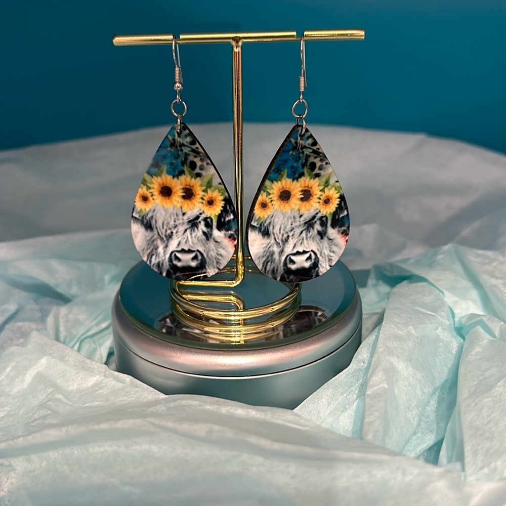 Handmade New - Cow print sublimation earrings .